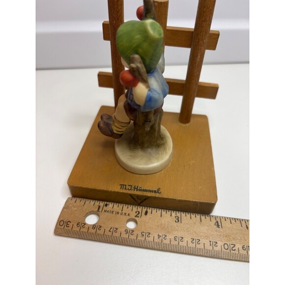 M J Hummel Boy in Apple Tree Bookend Western Germany Figurine on Wood 5" Tall - Picture 8 of 8